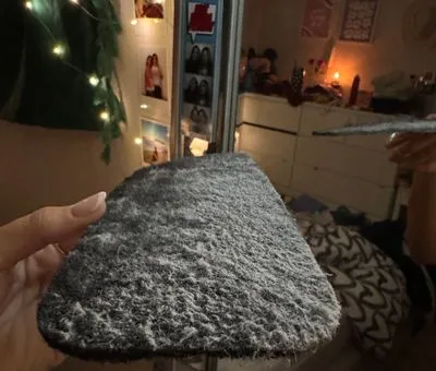 Used filter pad covered in dust and fur